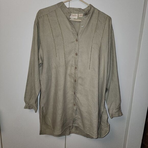 Vintage Counterpoint womens long sleeve linen button down shirt size S tunic - Picture 1 of 12